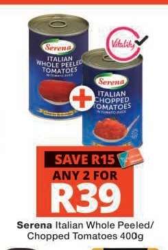 Serena Italian Whole Peeled/Chopped Tomatoes 400g