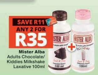 Mister Alba Adults Chocolate/Kiddies Milkshake Laxative 100ml