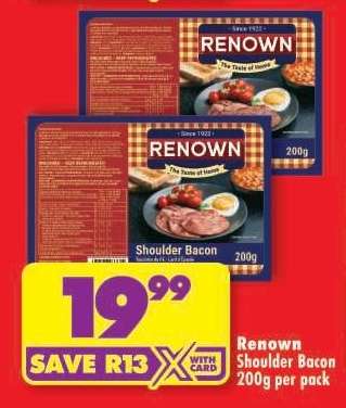 Renown Shoulder Bacon 200g per pack