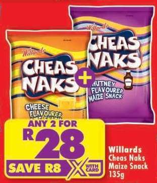 WILLARDS CHEAS NAKS MAIZE SNACK 135g