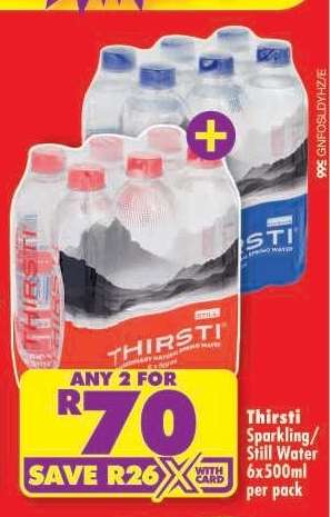 Thirsti Sparkling/Still Water 6x500ml per pack