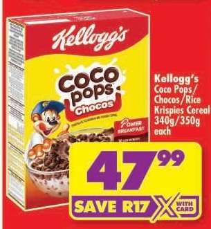 Kellogg's Coco Pops/Chocos/Rice Krispies Cereal 340g/350g each