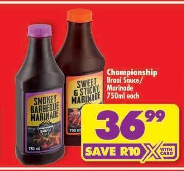 Championship Braai Sauce/Marinade 750ml each