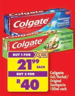 Colgate Gel/Herbal/Original Toothpaste 100ml each