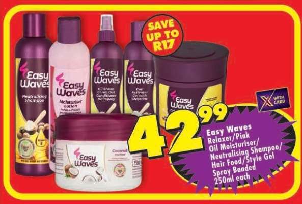 Easy Waves Relaxer/Pink Oil Moisturiser/Neutralising Shampoo/Hair Food/Style Gel Spray Banded