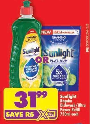 Sunlight Regular Dishwash/Ultra Power Refill 750ml each