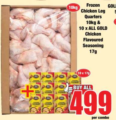Frozen Chicken Leg Quarters 10kg & 10 x ALL GOLD Chicken Flavoured Seasoning 17g