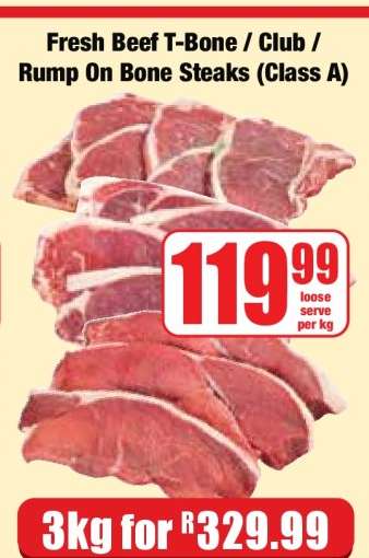 Fresh Beef T-Bone / Club / Rump On Bone Steaks (Class A)