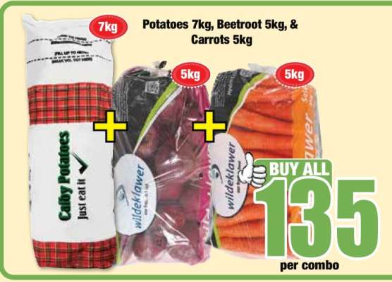 Potatoes 7kg, Beetroot 5kg & Carrots 5kg