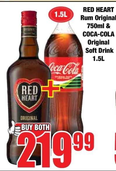 RED HEART Rum Original 750ml & COCA-COLA Original Soft Drink 1.5L