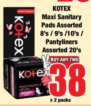 KOTEX Maxi Sanitary Pads Assorted 8's / 9's / 10's / Pantyliners Assorted 20's