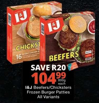 I&J Beefers/Chicksters Frozen Burger Patties