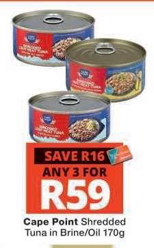 Cape Point Shredded Tuna in Brine/Oil 170g