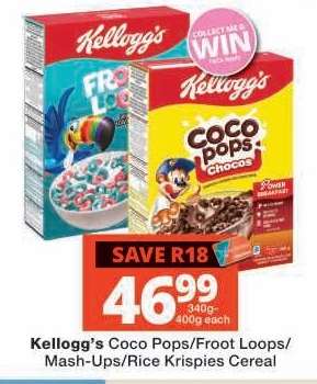 Kellogg’s Coco Pops/Froot Loops/Mash-Ups/Rice Krispies Cereal