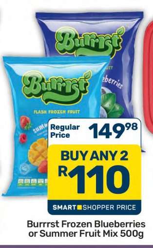 Burrrst Frozen Blueberries or Summer Fruit Mix 500g