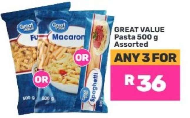 GREAT VALUE Pasta 500 g Assorted