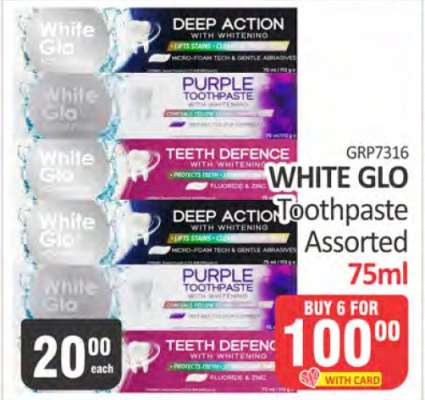 WHITE GLO Toothpaste Assorted 75ml