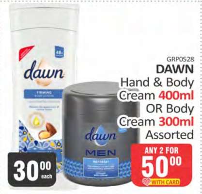 DAWN Hand & Body Cream 400ml OR Body Cream 300ml Assorted