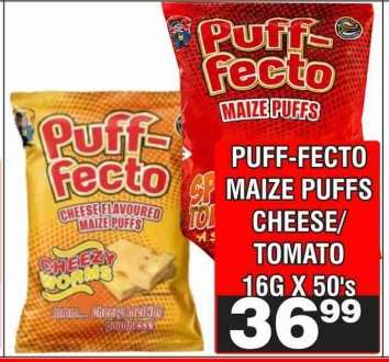 PUFF-FECTO MAIZE PUFFS CHEESE/TOMATO 16G X 50'S