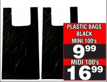 PLASTIC BAGS BLACK MIDI 100's