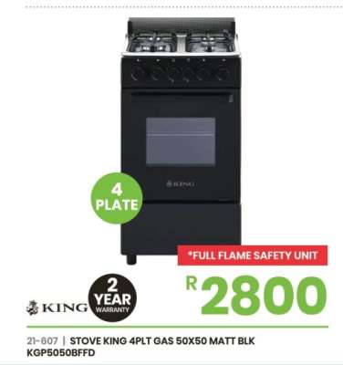 STOVE KING 4PLT GAS 50X50 MATT BLK