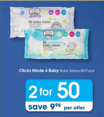 Clicks Made 4 Baby Baby Wipes 80-Pack