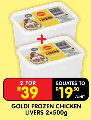 GOLDI FROZEN CHICKEN LIVERS 2x500g