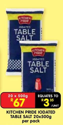 KITCHEN PRIDE IODATED TABLE SALT 20x500g