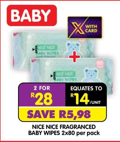 NICE NICE FRAGRANCED BABY WIPES 2x80 per pack