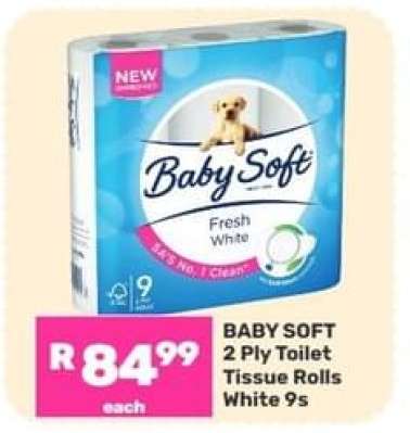 BABY SOFT 2 Ply Toilet Tissue Rolls White 9s