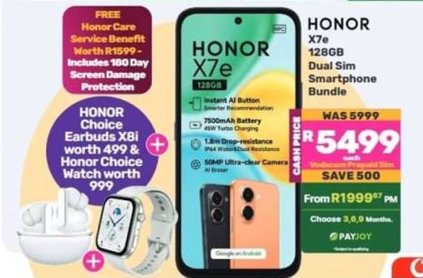 HONOR X7e 128GB Dual Sim Smartphone Bundle