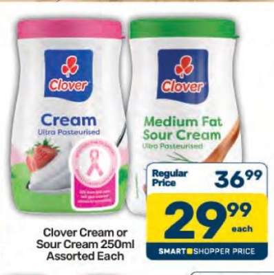Clover Cream or Sour Cream 250ml Assorted Each