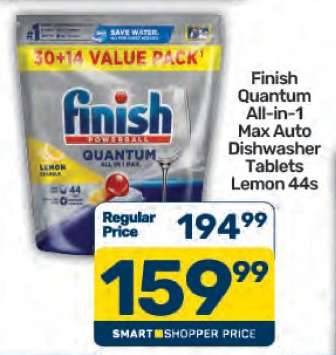 Finish Quantum All-in-1 Max Auto Dishwasher Tablets Lemon 44s