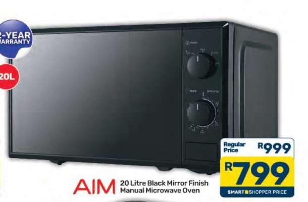 AIM 20 Litre Black Mirror Finish Manual Microwave Oven