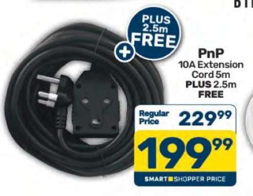 PnP 10A Extension Cord 5m Plus 2.5m FREE