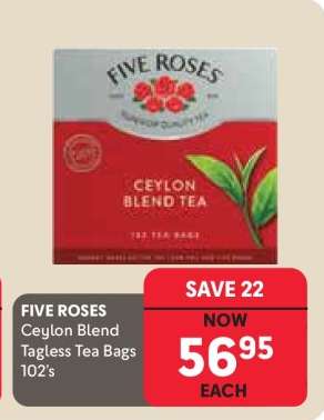 Five Roses Ceylon Blend Tagless Tea Bags 102's