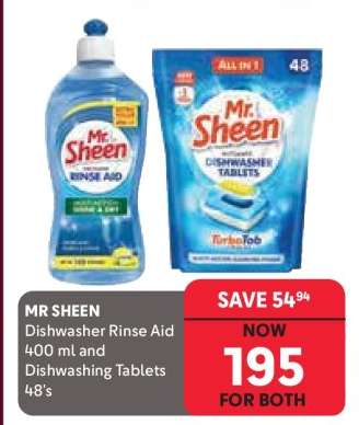 MR SHEEN Dishwasher Rinse Aid 400 ml and Dishwashing Tablets 48's