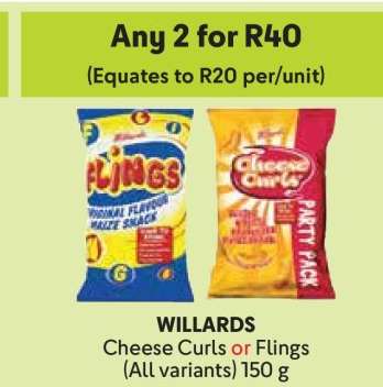 Willards Cheese Curls or Flings