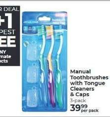 Manual Toothbrushes with Tongue Cleaners & Caps