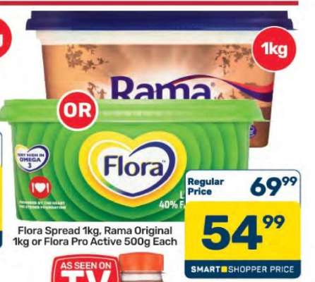 Flora Spread 1kg, Rama Original 1kg or Flora Pro Active 500g