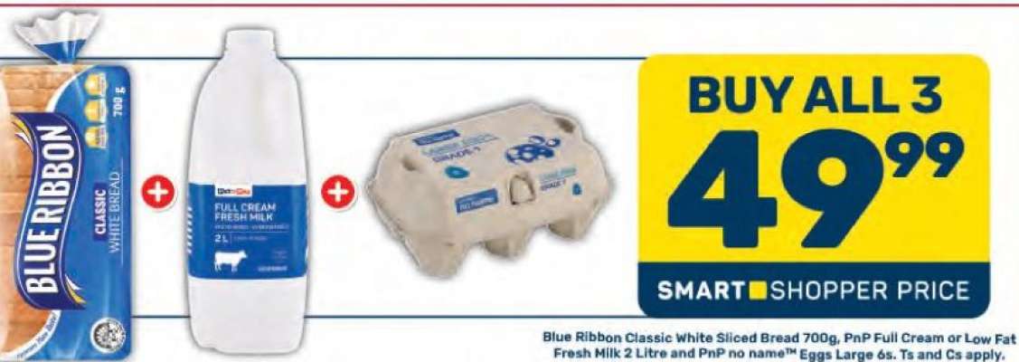 Blue Ribbon Classic White Sliced Bread, Full Cream or Low Fat Fresh Milk, Large Eggs