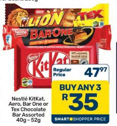 Nestlé KitKat, Aero, Bar One or Tex Chocolate Bar Assorted 40g - 52g