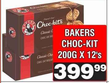BAKERS CHOC-KIT 200G X 12's