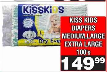 KISS KIDS DIAPERS MEDIUM,LARGE EXTRA LARGE 100's