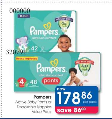 Pampers Active Baby Pants or Disposable Nappies Value Pack