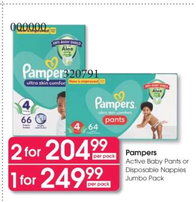 Pampers Active Baby Pants or Disposable Nappies Jumbo Pack