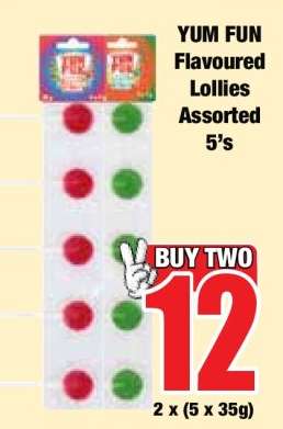 YUM FUN Flavoured Lollies Assorted 5's