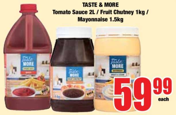 TASTE & MORE Tomato Sauce 2L / Fruit Chutney 1kg / Mayonnaise 1.5kg