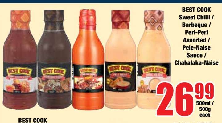 BEST COOK Sweet Chilli / Barbeque / Peri-Peri Assorted / Pele-Naise Sauce / Chakalaka-Naise