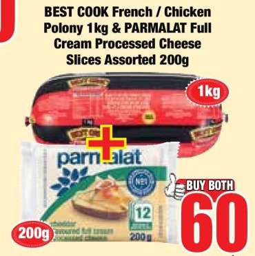 BEST COOK French / Chicken Polony 1kg & PARMALAT Full Cream Processed Cheese Slices Assorted 200g
